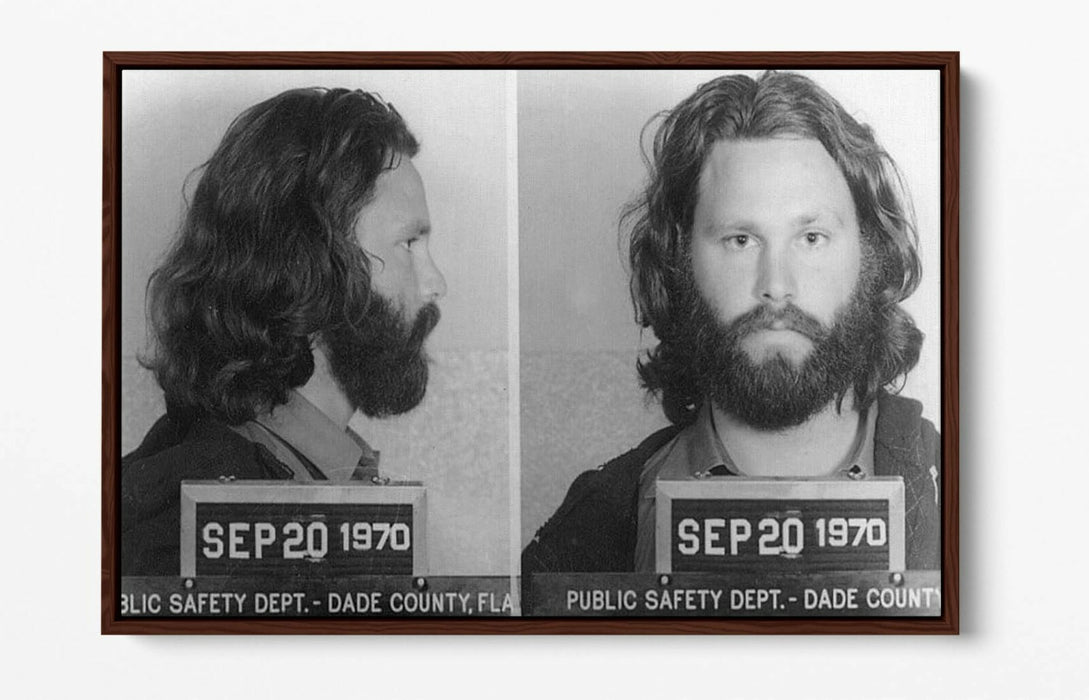 JIM MORRISON MUGSHOT 2 -FLOAT EFFECT CANVAS WALL ART PIC PRINT- BLACK & WHITE