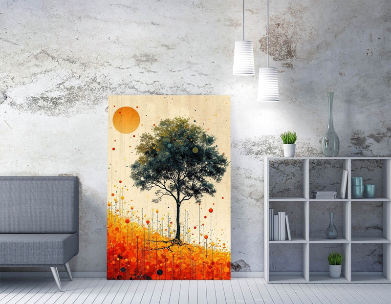 Abstract Canvas Wall Art – Tree Field Canvas Print With Orange Bubble Painting
