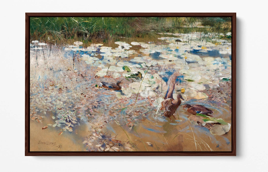 Canvas Wall Art - Bruno Liljefors Wild Ducks Painting | Float Effect Canvas Print