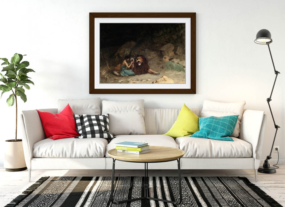 Framed Wall Art - Jean-Leon Gerome Androcles Painting Poster Print With Woodgrain Frame