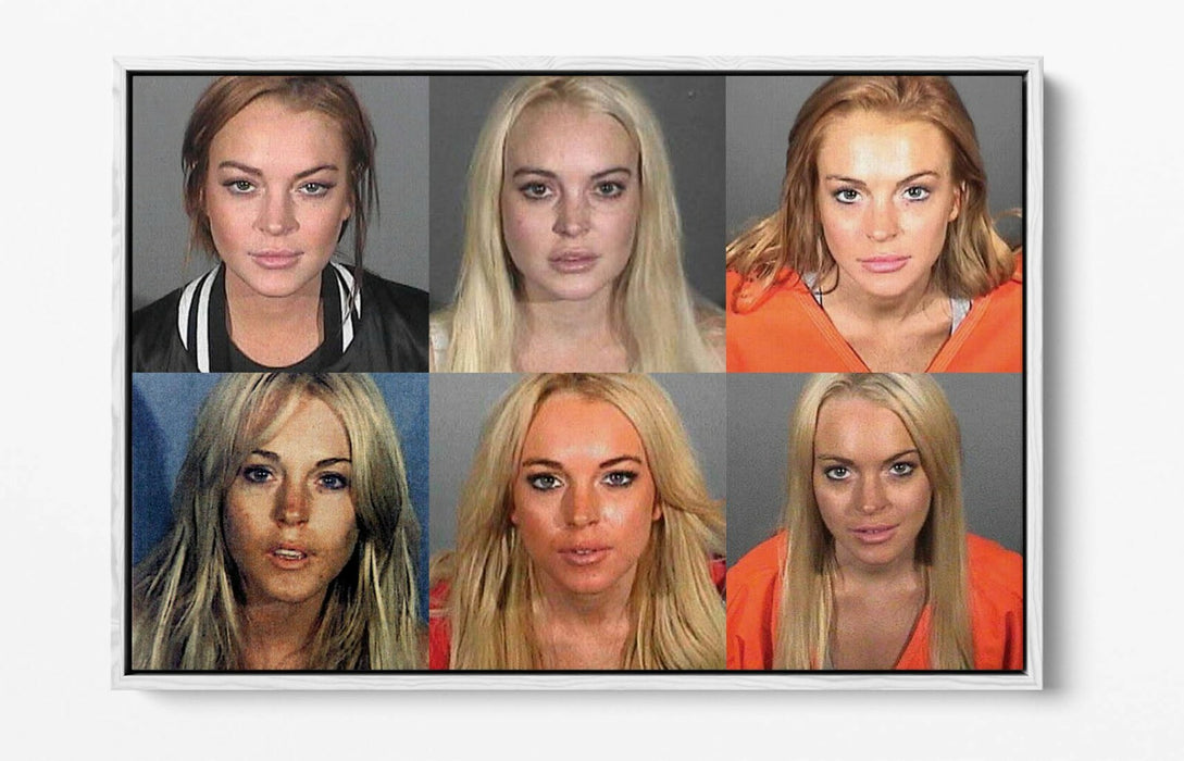 LINDSEY LOHAN MUGSHOTS -FLOAT EFFECT CANVAS WALL ART PIC PRINT- GREY
