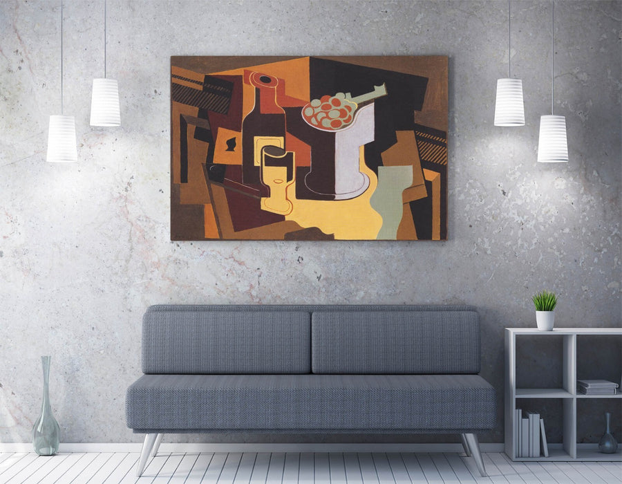 JUAN GRIS, BOTTLE AND FRUIT BOWL -CANVAS WALL ARTWORK PICTURE PRINT