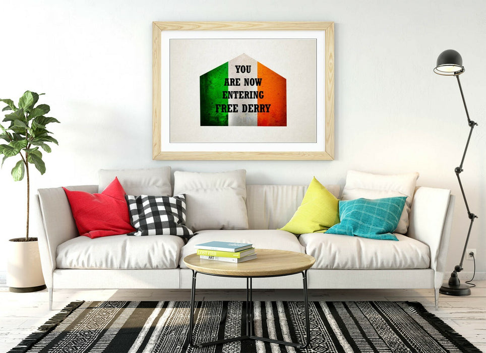 FREE DERRY CORNER IRISH TRI-COLOUR, DERRY GIRLS -FRAMED WALL ART PICTURE PRINT