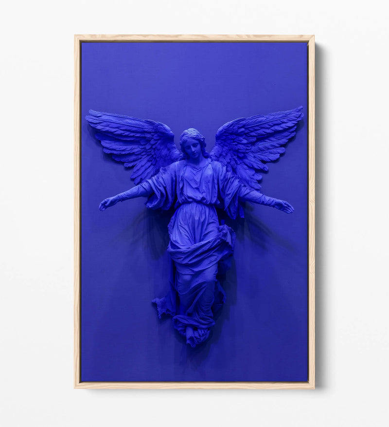 Angel Canvas Art - Purple Blue Statue Print | Float Effect Canvas Wall Decor