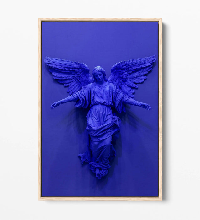 Angel Canvas Art - Purple Blue Statue Print | Float Effect Canvas Wall Decor