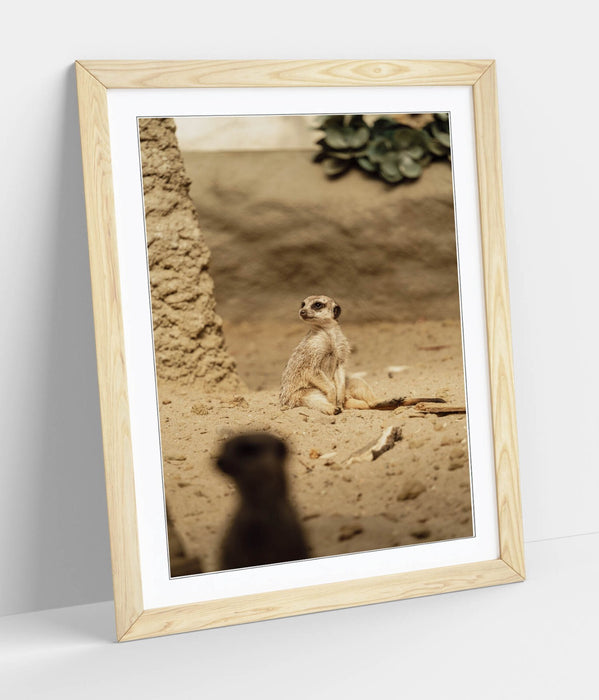 Meerkat Wall Art - Framed Sand Meerkat Print | Cute Animal Art Bedroom Decor