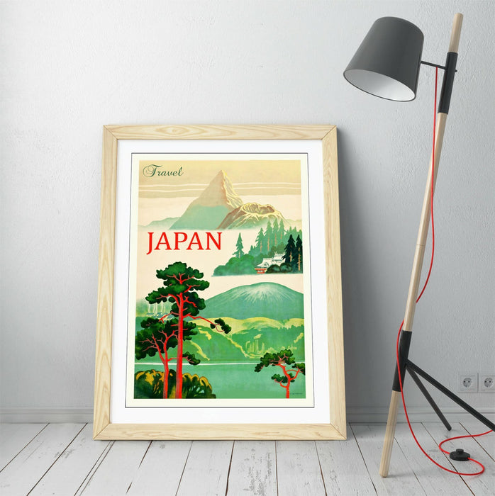 VINTAGE RETRO JAPAN TRAVEL POSTER -FRAMED WALL ART PICTURE PRINT- RED