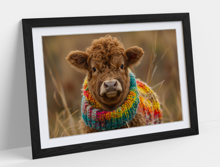 Highland Cow Wall Art – Framed Poster Print UK | Cute Animal Rainbow Jumper