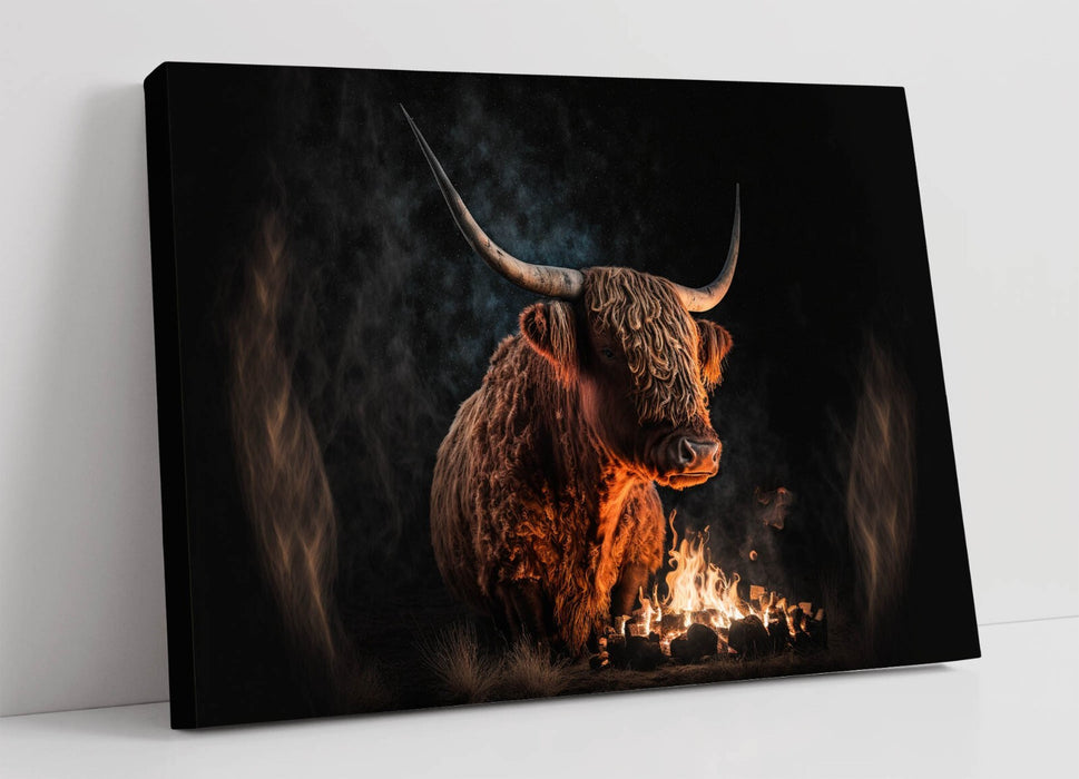 Highland Cow Canvas - Handmade Rustic Animal Artwork | Premium Varnish Finish