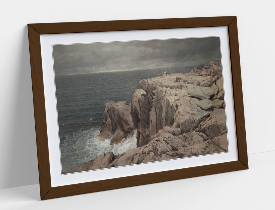Framed Wall Art - William Trost Richards Cormorant Cliff Print in Natural Wood Frame