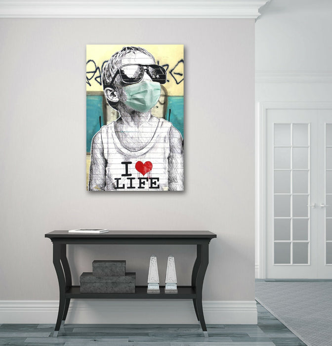 BANKSY CANVAS I HEART LIFE LOVE WALL ART PRINT ARTWORK GRAFFITI  MASK