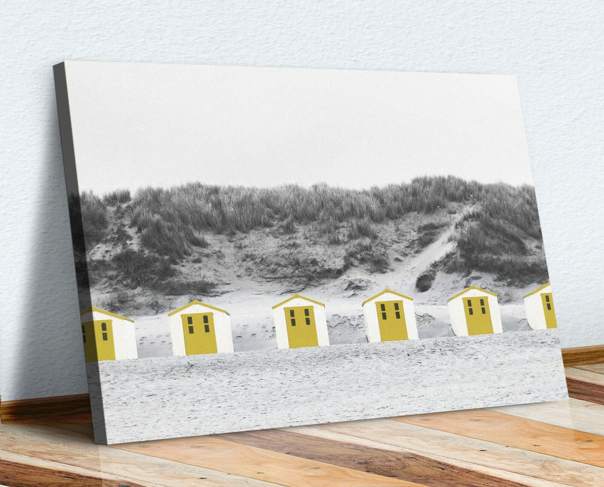 Mustard Yellow Canvas Art – Beach Huts Wall Art Picture Print | Summer Home Decor