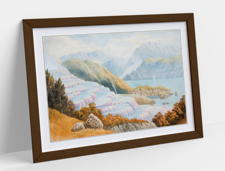 Framed Wall Art - John Hoyte Pink Terraces Poster Print With Woodgrain Frame