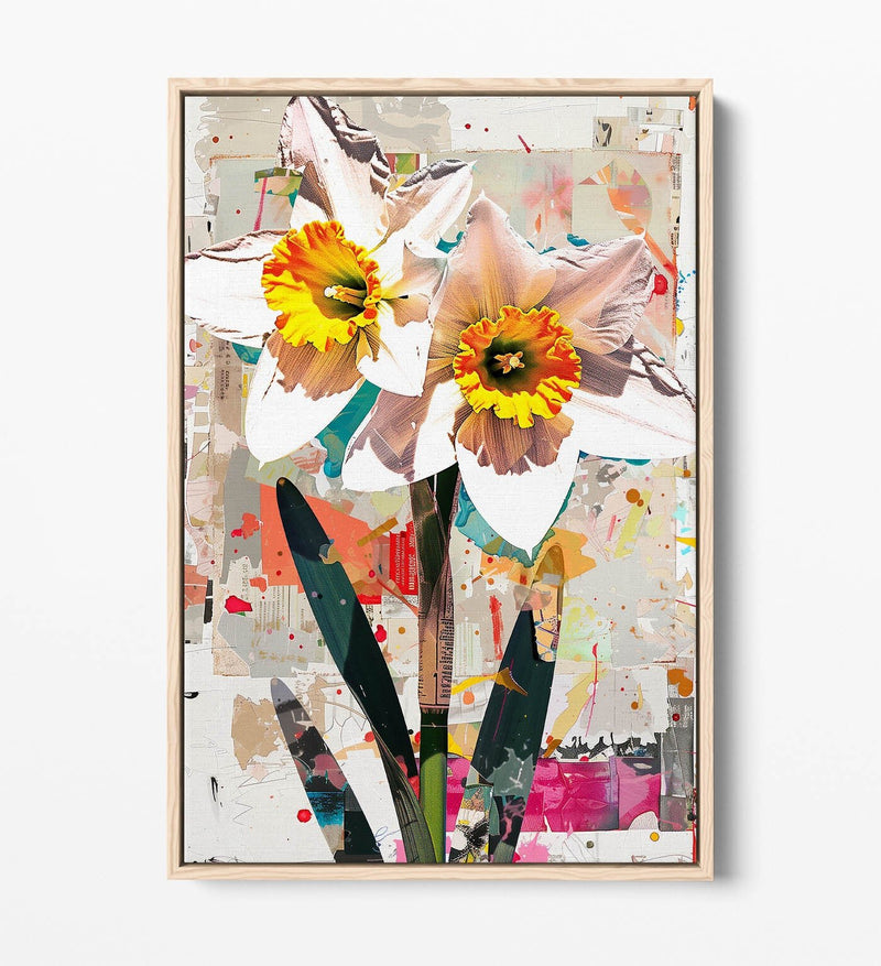 Float Effect Canvas Art - Daffodil Flower Artwork on Premium 30mm Deep Frame