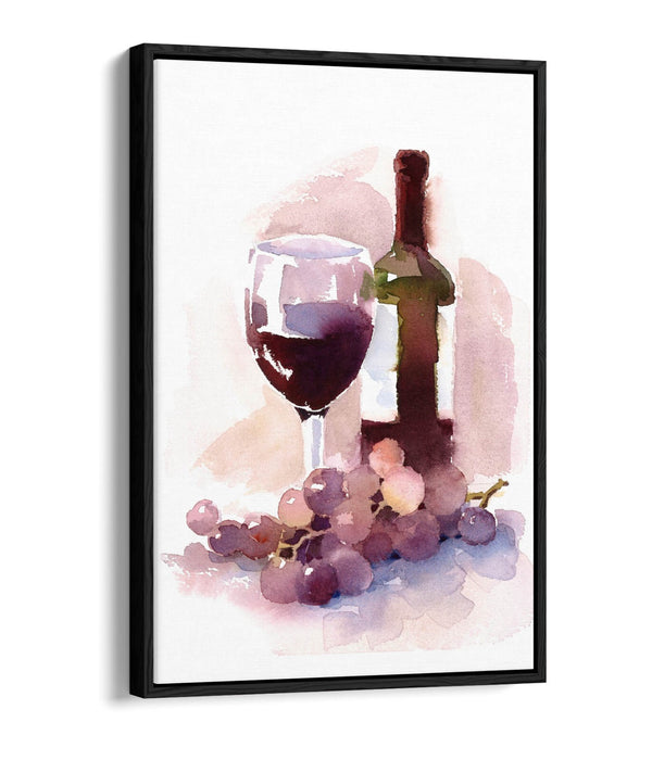 Watercolour Canvas Art – Wine Themed Decor | Float Effect Frame | Kitchen Wall Decor