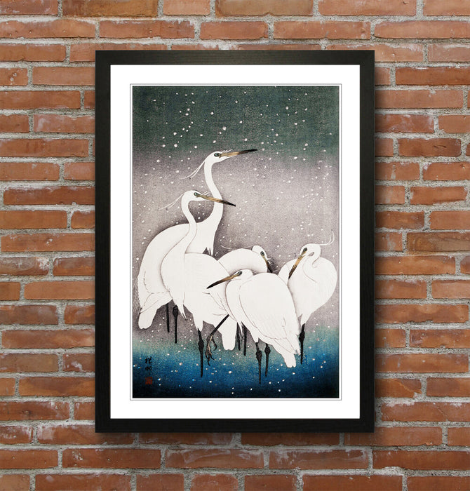 ORIENTAL FRAMED WALL ART PICTURE PRINT ARTWORK POSTER JAPANESE CRANES 4 SIZES