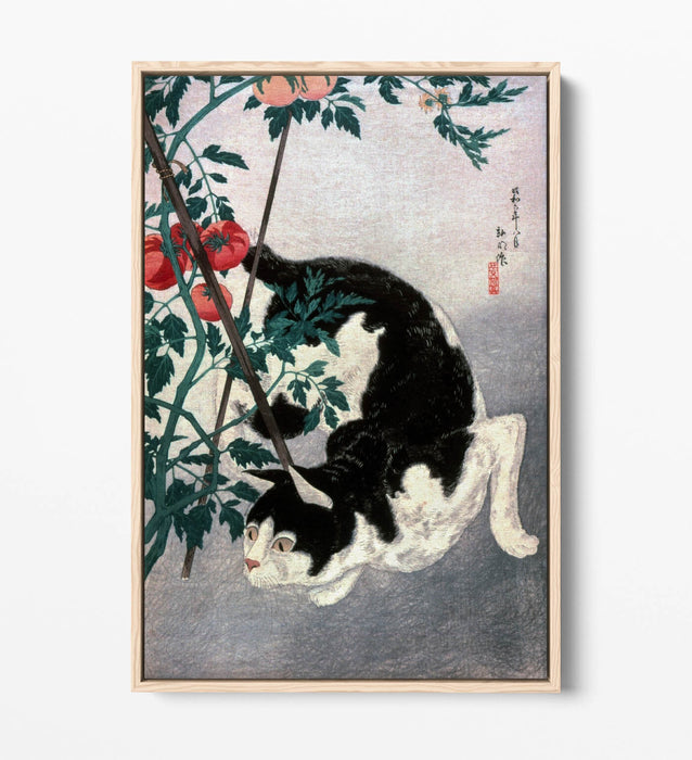 Canvas Wall Art | Handmade Cat With Tomato Plant Print - Float Effect, Premium Frame