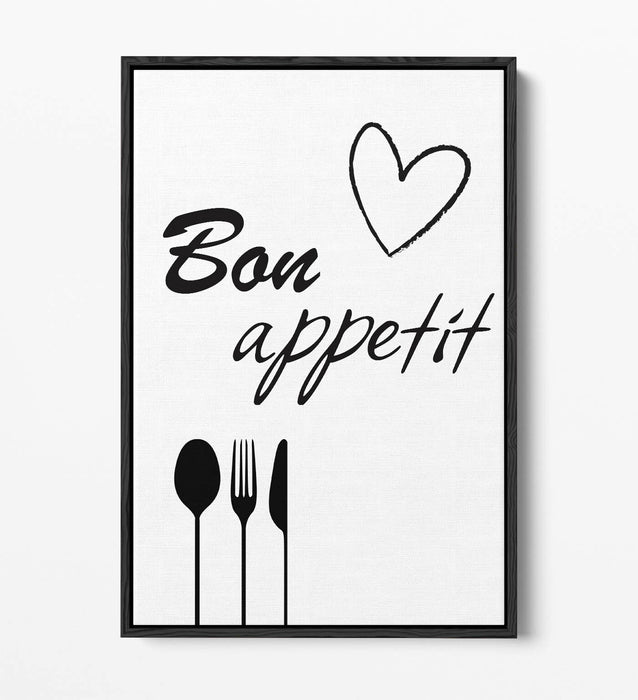 "BON APPETIT" KITCHEN HOME QUOTE SLOGAN -FLOAT EFFECT CANVAS WALL ART PRINT