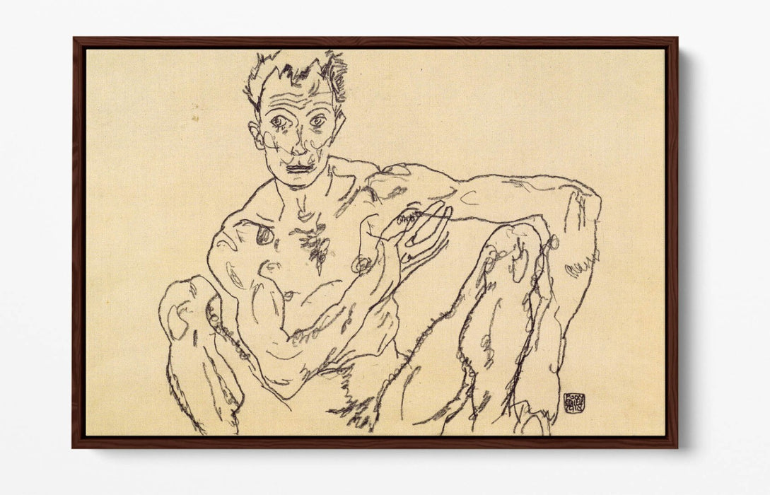 Float Effect Canvas Art - Egon Schiele Nude Self Portrait on Premium Frame