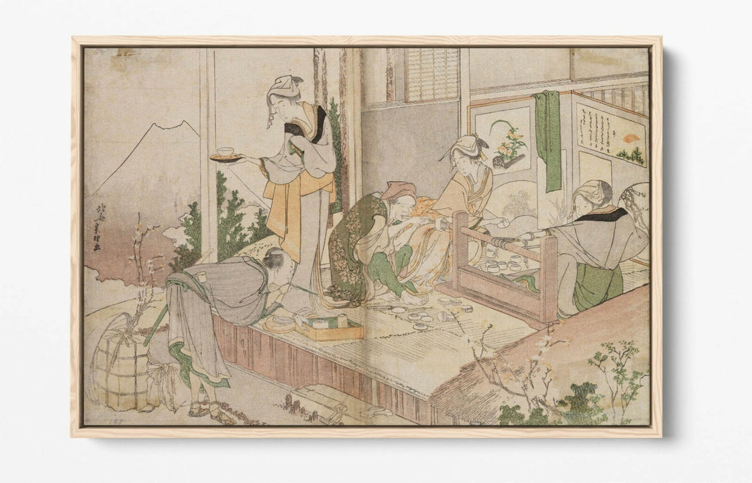HOKUSAI, UNTITLED FAMILY SCENE -FLOAT EFFECT CANVAS WALL ART PIC PRINT- JAPANESE