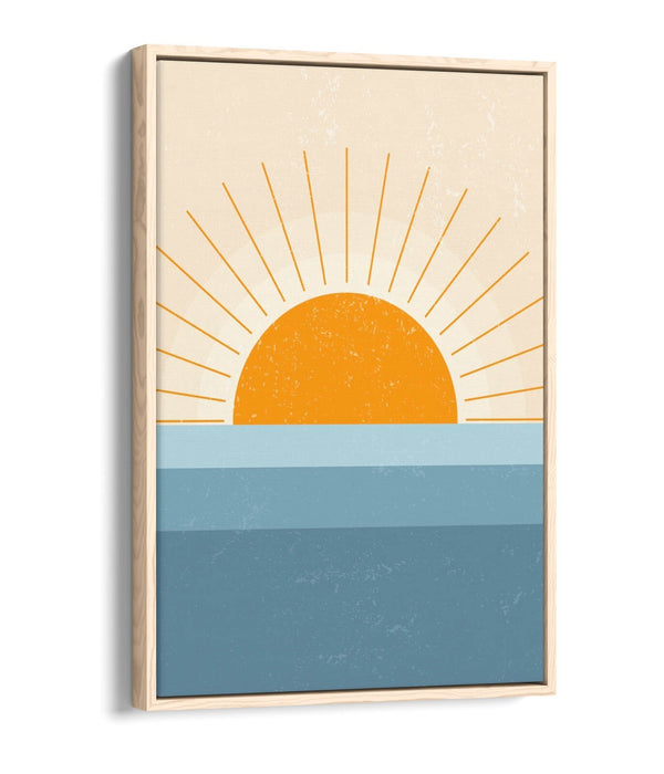 Canvas Wall Art - Orange Sunset Print Over Blue Sea | Float Effect Minimalist Decor