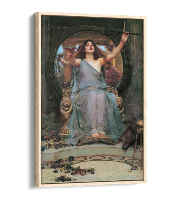 WATERHOUSE CIRCE OFFERING THE CUP -FLOAT EFFECT CANVAS WALL ART PIC PRINT- GREY