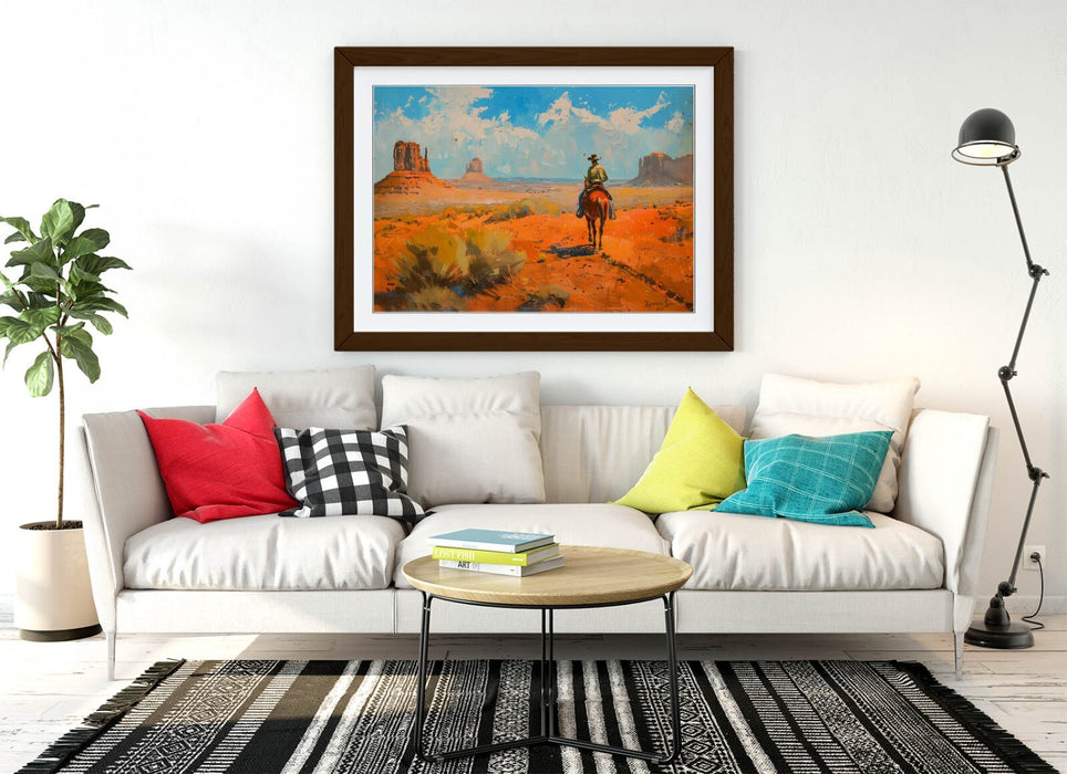 Framed Wall Art – Cowboy Wall Decor | Orange Desert Artwork | Handmade UK Poster Print