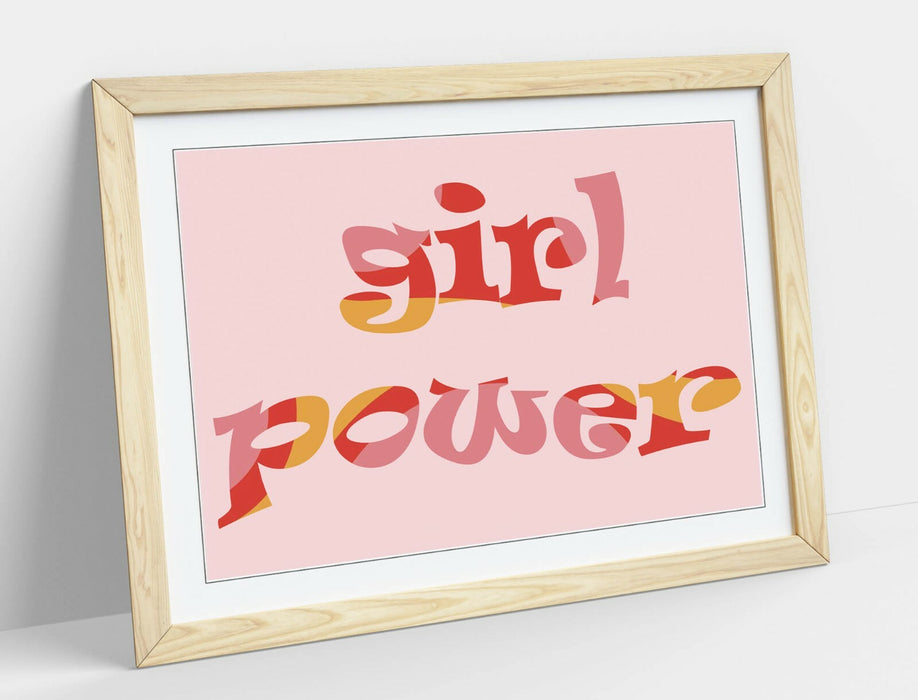"GIRL POWER" GROOVY FEMINIST QUOTE 3 -FRAMED WALL ART PICTURE PRINT- PINK YELLOW