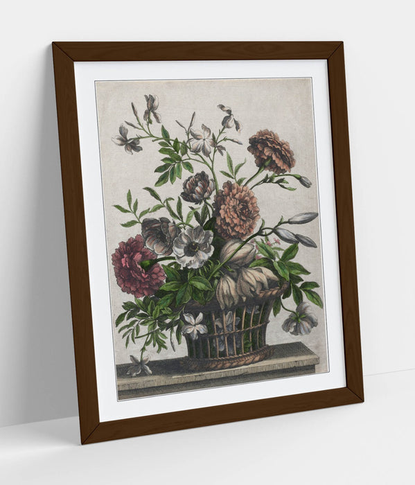 Framed Wall Art - Jean Baptiste Monnoyer Marigold Flower Print With Woodgrain Frame