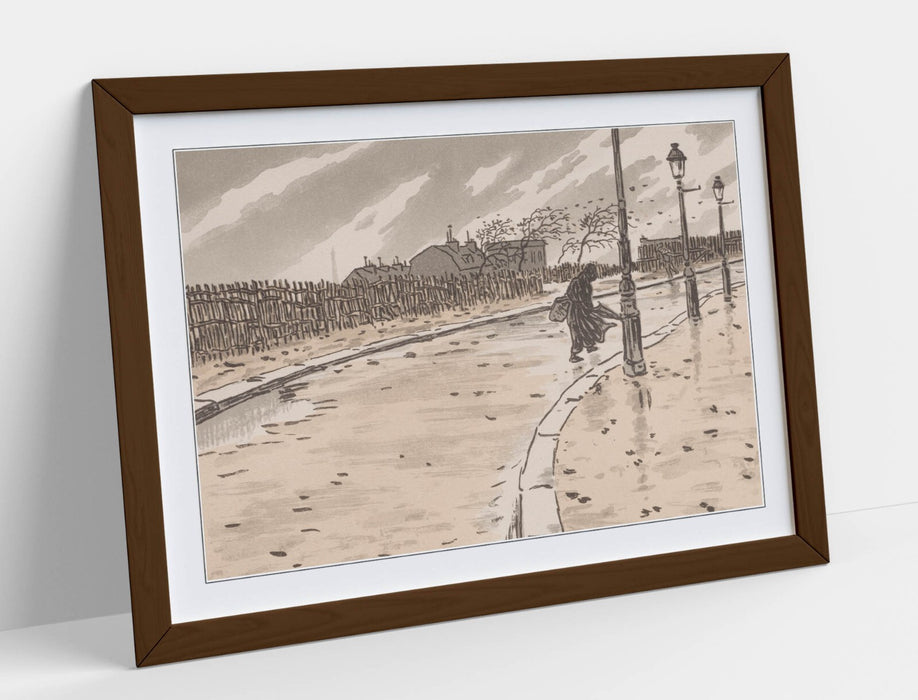 Framed Wall Art - Henri Riviere Lamarck Street Poster With Woodgrain Frame Finish