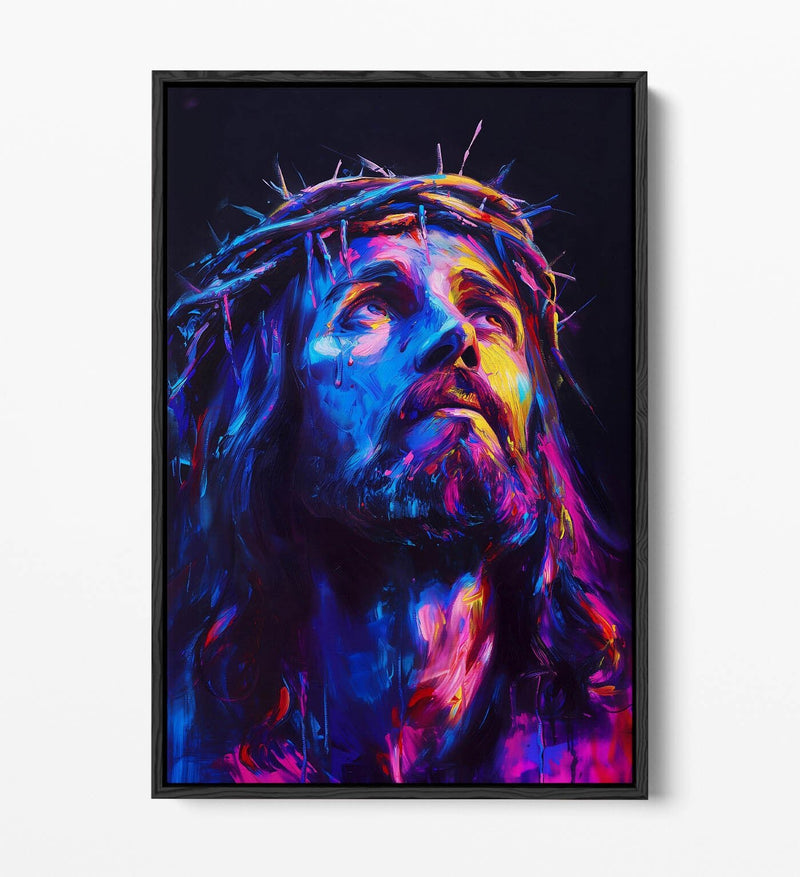 Jesus Christ Canvas Art - Purple Portrait on Contemporary Float Effect Frame