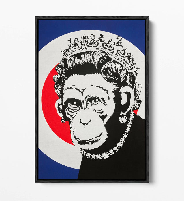 BANKSY MONKEY QUEEN FLOAT EFFECT CANVAS WALL ART PIC PRINT GRAFFITI- BLUE RED