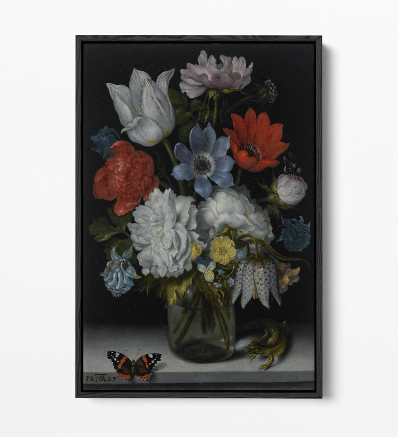 Canvas Wall Art - Ambrosius Bosschaert Vase Of Flowers With Float Effect Frame