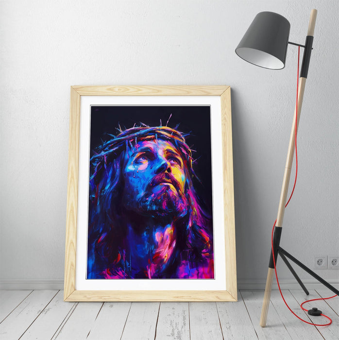 Jesus Christ Wall Art - Purple Portrait Framed Poster Print | Contemporary Religious Decor