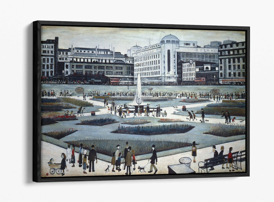 LS LOWRY PICCADILLY GARDENS -FLOAT EFFECT CANVAS WALL ART PIC PRINT- GREY WHITE