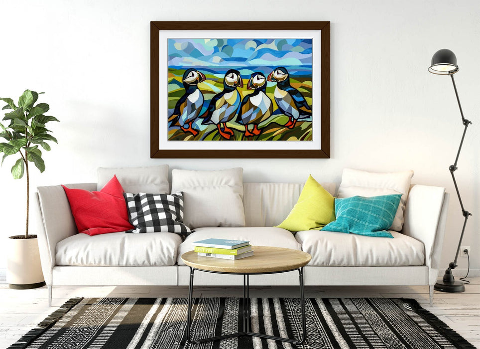Framed Wall Art | Group of Puffins Seaside Coastal Home Decor Poster Print