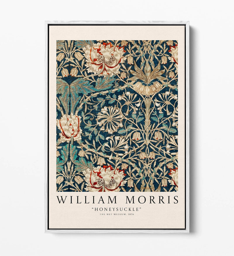 Float Effect Canvas Art - William Morris Honeysuckle Botanical Print With Premium Varnish Finish