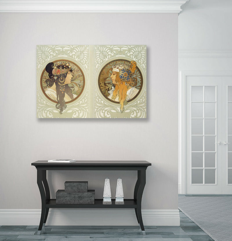 Canvas Wall Art – Mucha Byzantine Heads Blonde Brunette | Handmade Canvas Art Prints