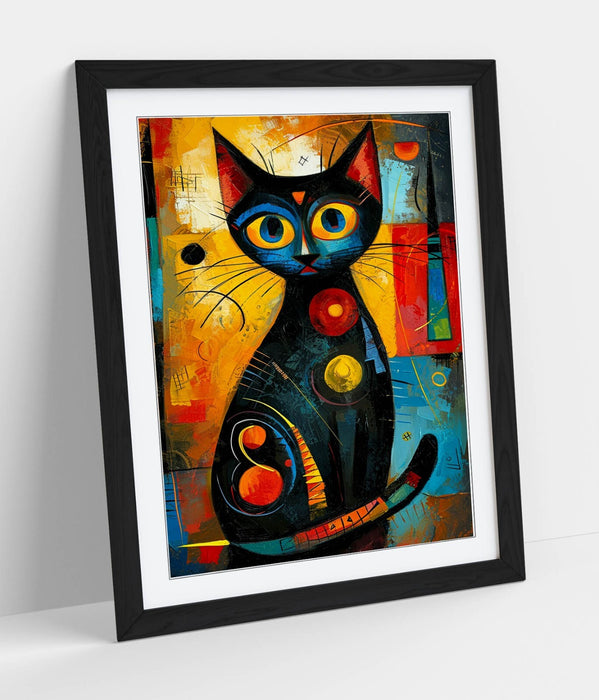 Black Cat Wall Art - Framed Abstract Home Decor Poster Print | UK Handmade