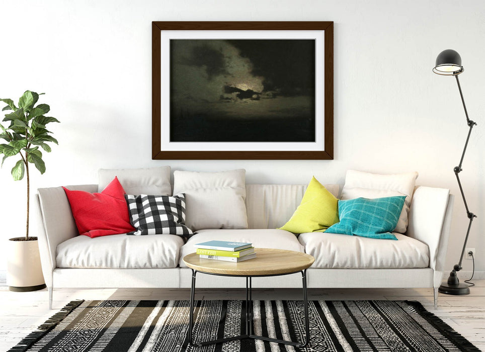 Framed Wall Art Poster - L Birge Harrison The Hidden Moon Painting in Woodgrain Frame