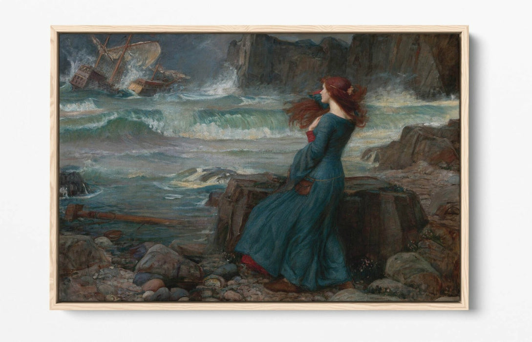 WATERHOUSE MIRANDA THE TEMPEST -FLOAT EFFECT CANVAS WALL ART PIC PRINT- GREEN