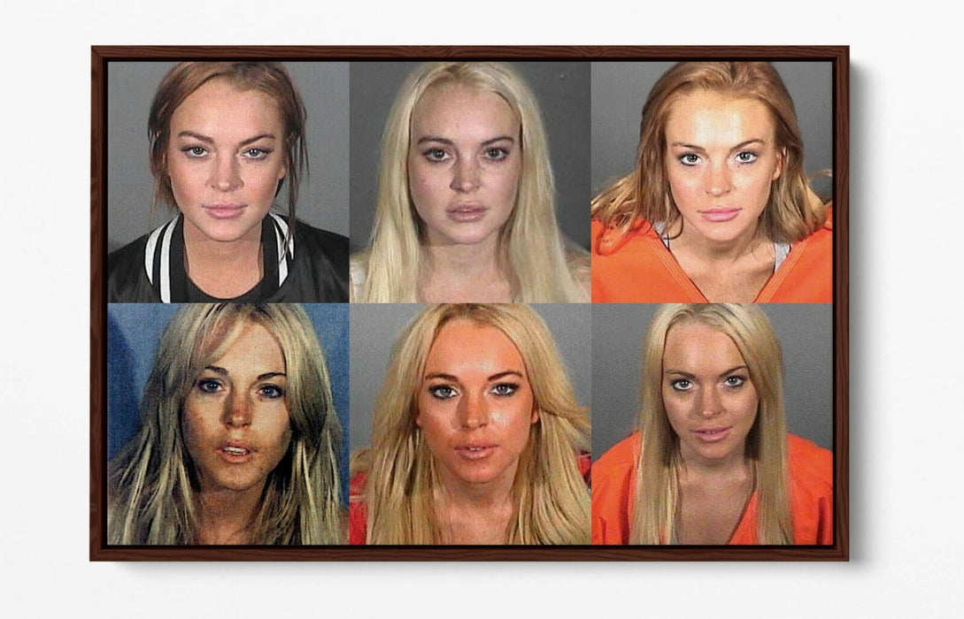 LINDSEY LOHAN MUGSHOTS -FLOAT EFFECT CANVAS WALL ART PIC PRINT- GREY