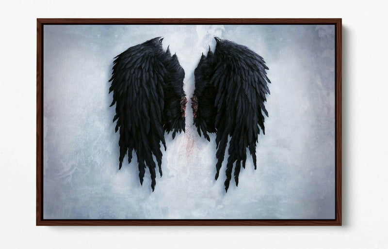 Angel Wings Canvas | Broken Fallen Black Wings Float Effect Wall Art