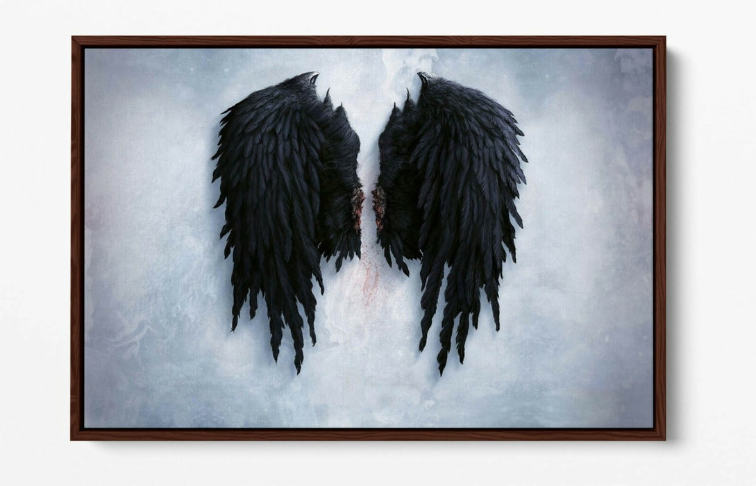 Angel Wings Canvas | Broken Fallen Black Wings Float Effect Wall Art