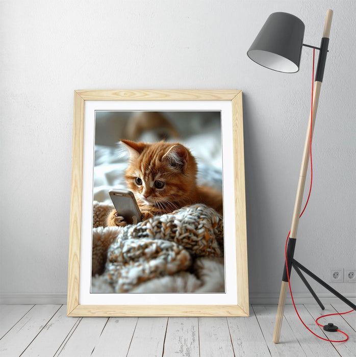Ginger Kitten Wall Art – Framed Funny Cat Phone Print on Matte Paper