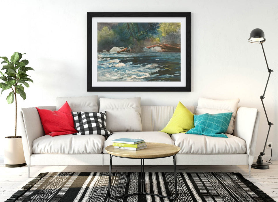 Framed Wall Art - Winslow Homer Hudson River Painting | Handmade Woodgrain Frame