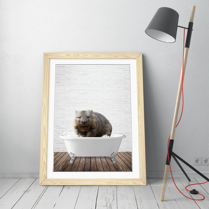 WOMBAT IN BATHTUB -ART FRAMED POSTER PICTURE PRINT BATHROOM ARTWORK