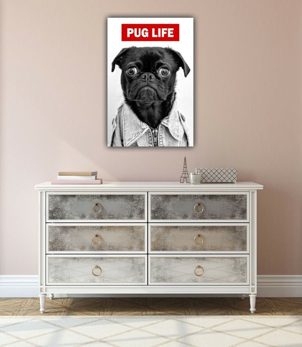 Pug Canvas Wall Art – Black and White Red Pug Artwork | Handmade Canvas Print
