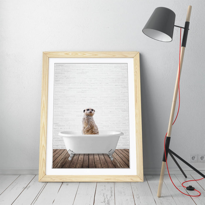 MEERKAT IN BATHTUB -QUIRKY ART FRAMED POSTER PICTURE PRINT BATHROOM ARTWORK