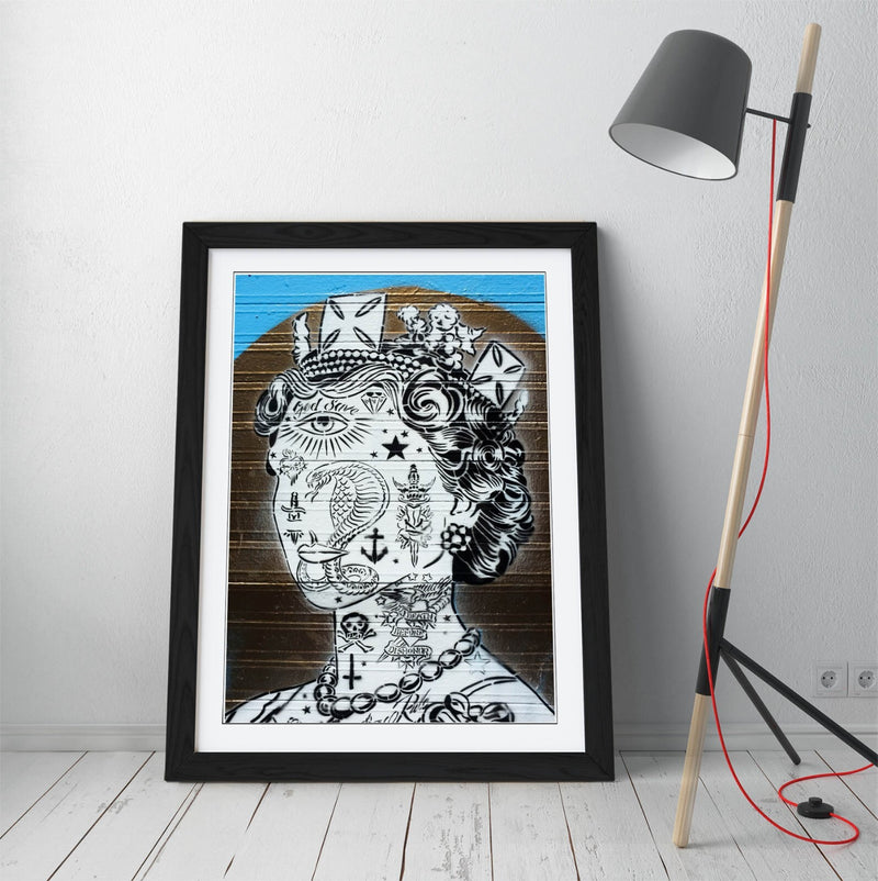 Queen Elizabeth Tattoo Art – Framed Wall Art Poster | Graffiti Style Print